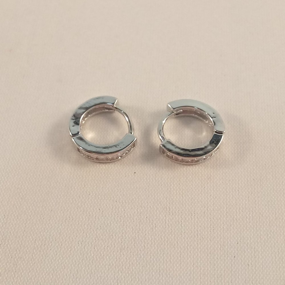 18K White Gold Filled Zircon Huggie Hoop Earrings - Picture 2 of 4